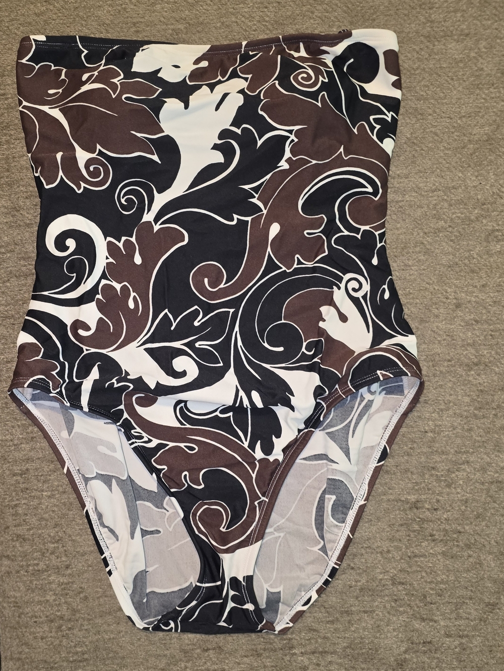 Anne Klein Brown Black and White Floral-Scroll One-Piece Size 12